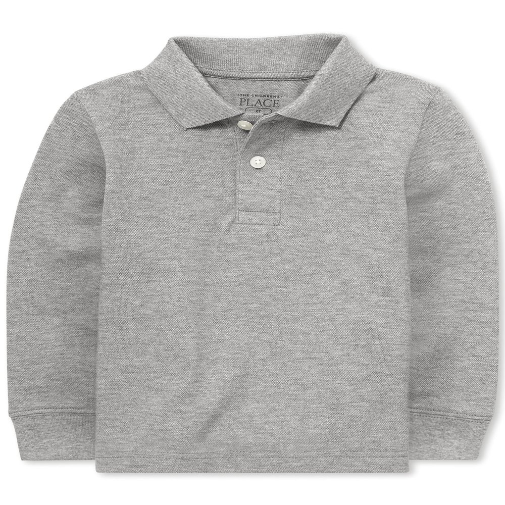 The Children's Place Baby Boys And Toddler Long Sleeve Pique School Uniform Polo Shirt, Lt Grey Single, 9-12 Months US