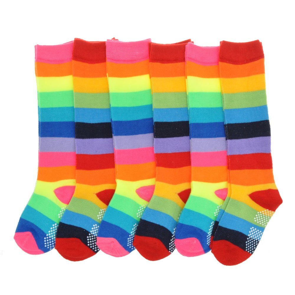Angelina Girls Rainbow Striped Knee High Socks (6 Pairs, 9-11)