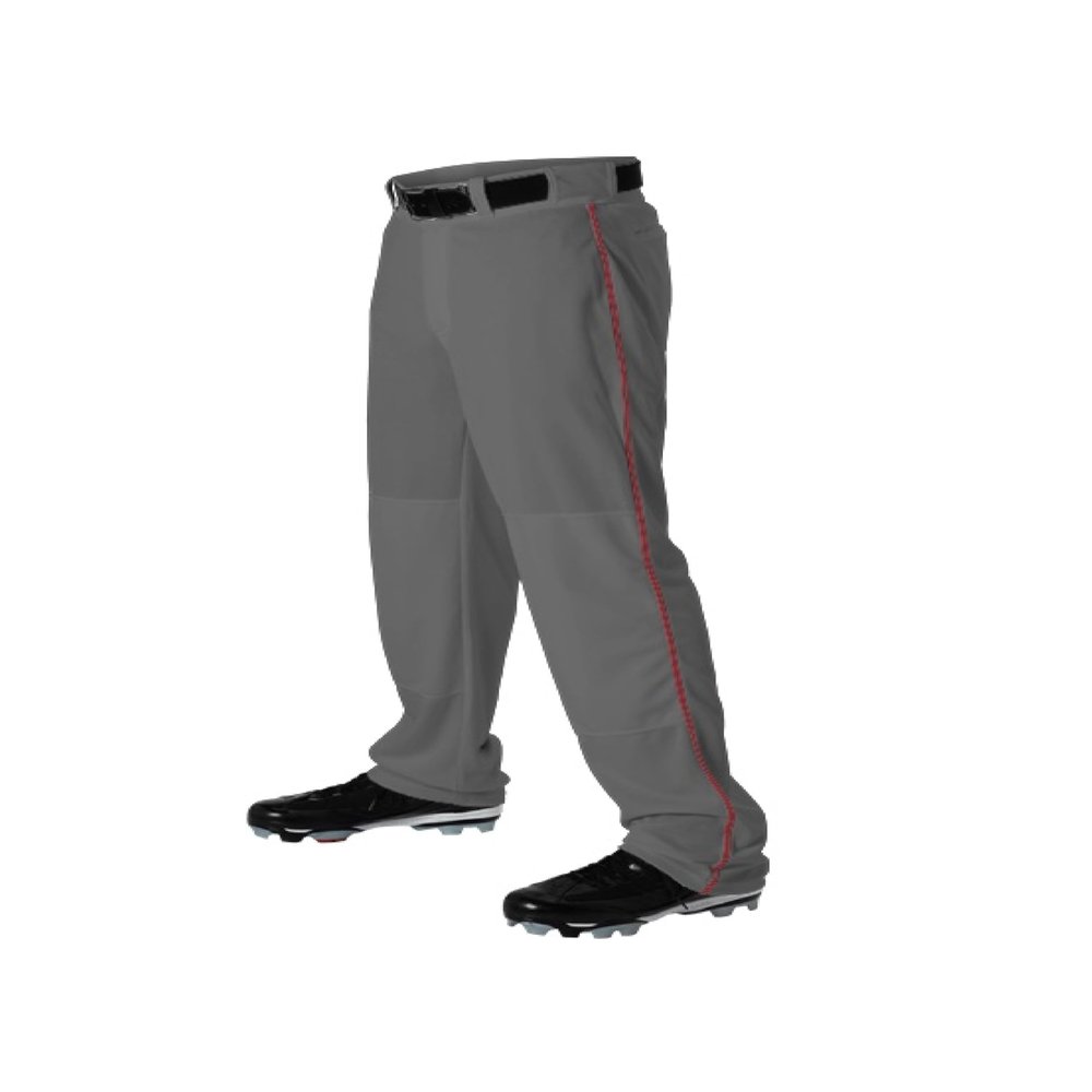 Alleson Athletic Men's Baseball Pants with Braid, Charcoal/Scarlet, 3X-Large