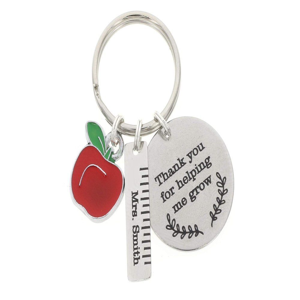 DistinctlyIvy Personalized Teacher Gift Keychain - Thank You Engraved School Year Congrats - 25MM Stainless Steel Silver Disc - Custom Name - DGR-1INBAR25MM