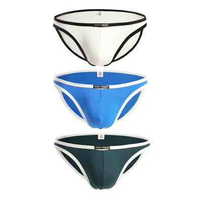 BRAVE PERSON Super soft nylon bikini men's underwear 1119 (L: 32'', blue, white, navy)