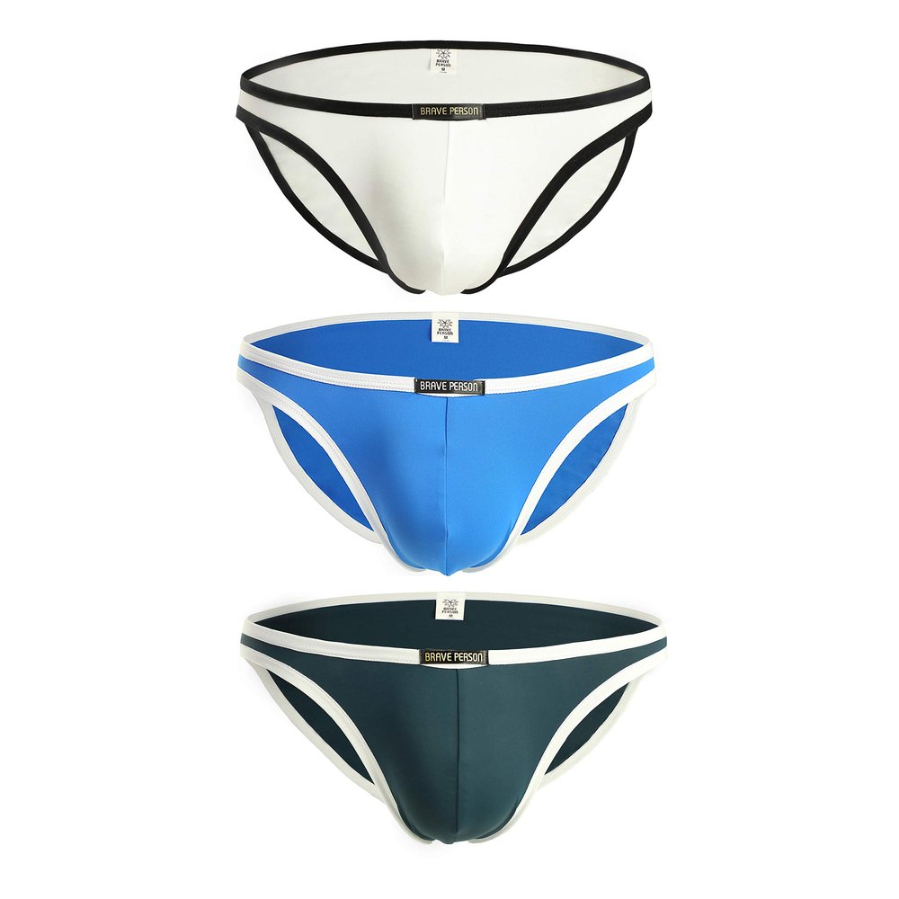 BRAVE PERSON Super soft nylon bikini men's underwear 1119 (L: 32'', blue, white, navy)