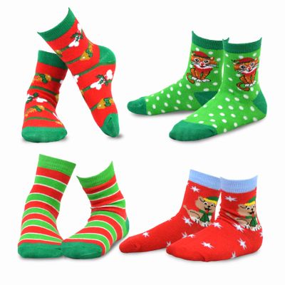 TeeHee Christmas Holiday Novelty Little Kids Toddler Crew Socks 4-Pair (6-8 Years, Cat & Dog)