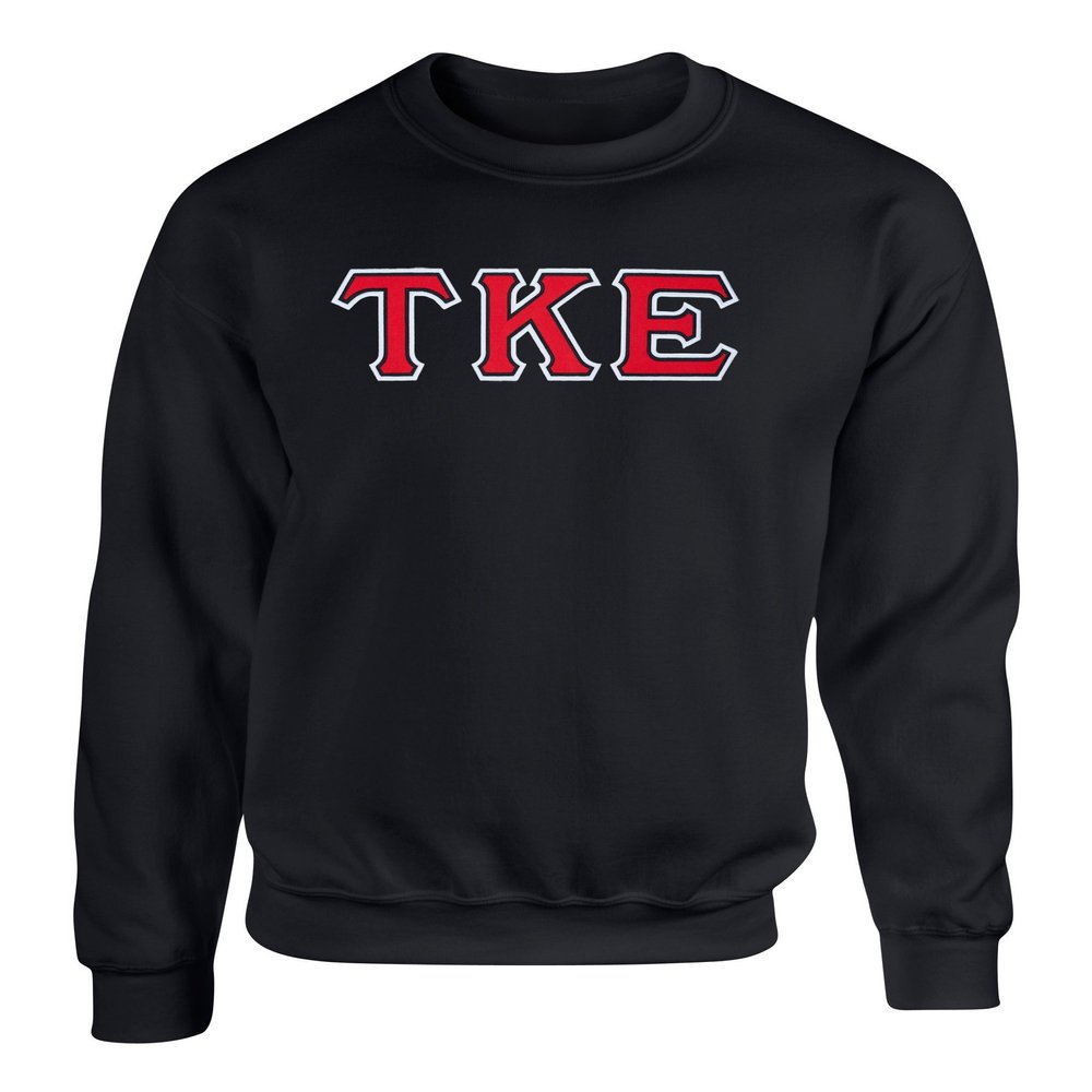 Fashion Greek Tau Kappa Epsilon Twill Letter Crewneck Sweatshirt Black RBW Small