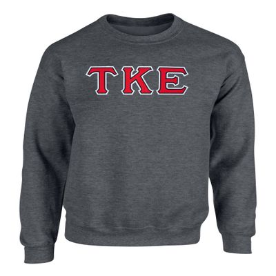 Fashion Greek Tau Kappa Epsilon Twill Letter Crewneck Sweatshirt Dark Heather RBW Medium