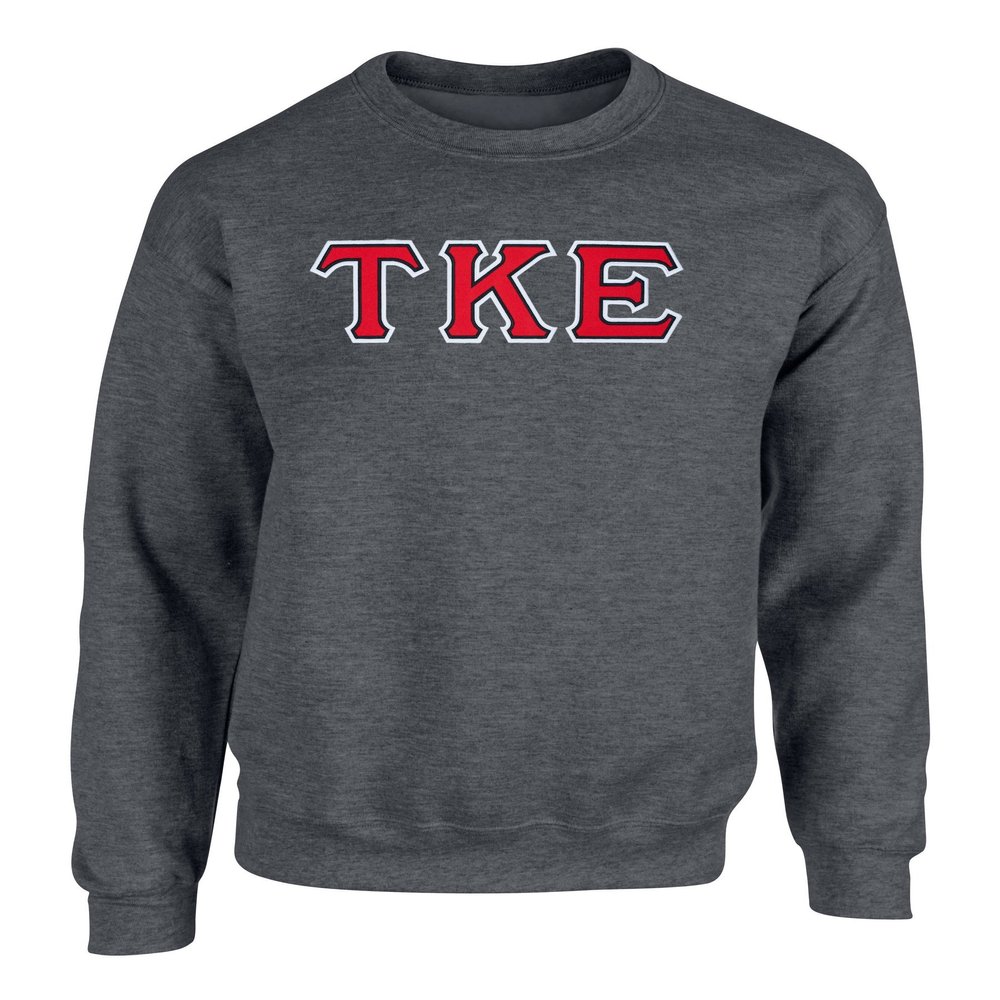 Fashion Greek Tau Kappa Epsilon Twill Letter Crewneck Sweatshirt Dark Heather RBW Medium