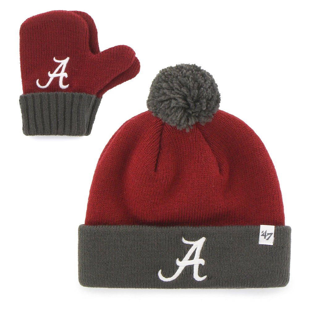 '47 NCAA Alabama Crimson Tide Toddler Bam Knit Beanie & Mittens Set, Razor Red, One Size
