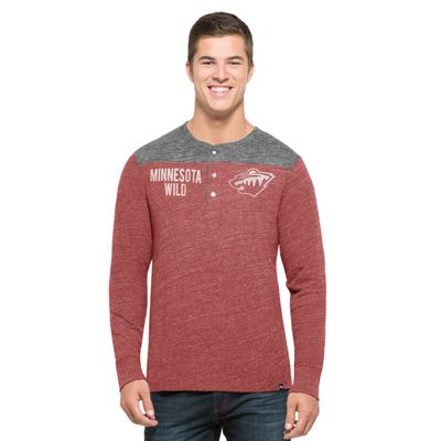 '47 NHL Minnesota Wild Men's Neps Henley Long Sleeve Tee, Medium, Lava Red