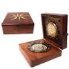 New Nautical Ship Compass with Watch in Square Wooden Box Vintage Brass Maritime Navigation Instrument Collectible Gift for Sailors and Explorers view 1