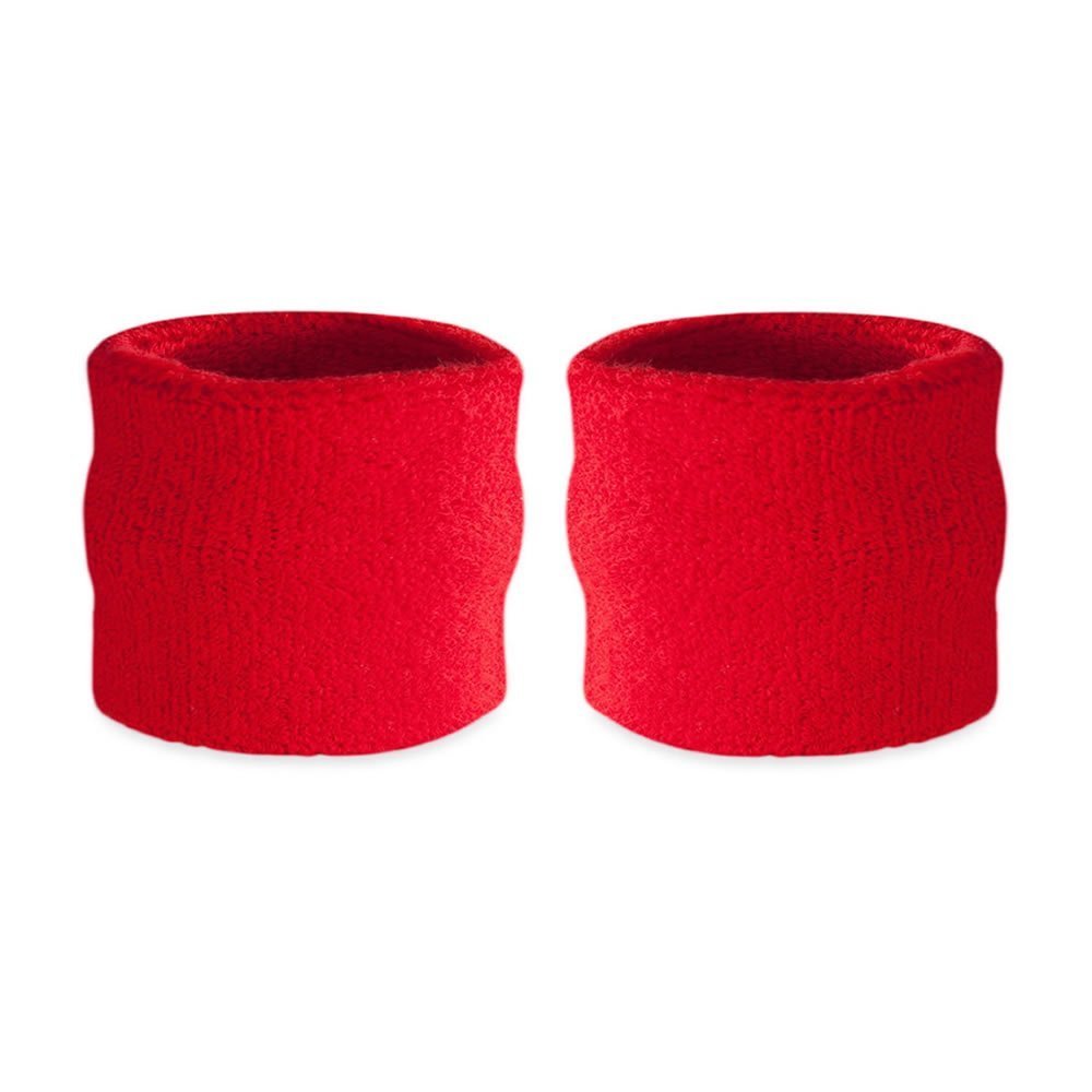 Suddora Wrist Sweatbands, Absorbent and Breathable Thick Cotton Bands for Working Out, Gymnastics, Basketball, Tennis, and Football, Multiuse Wristbands for Costumes and Cosplay, Red
