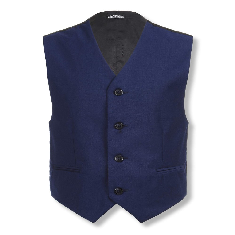 Calvin Klein Boys' Formal Suit Vest, Tailored Fit & Adjustable Back Strap, 4-button Single Breasted Closure & 2 Slit Pockets, Bright Blue, 8