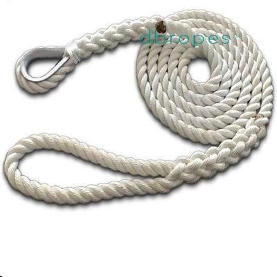 DBROPES 3 Strand Mooring Pendant Line 100% Nylon Rope with Stainless Steel Thimble. Tensile Strength 6400 Lbs. Made in USA (White Nylon, 1/2" x 12')