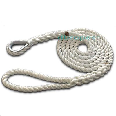 dbRopes 3 Strand Mooring Pendant Line 100% Nylon Rope with Stainless Steel Thimble. Tensile Strength 6400 Lbs. Made in USA (White Nylon, 1/2" x 10')