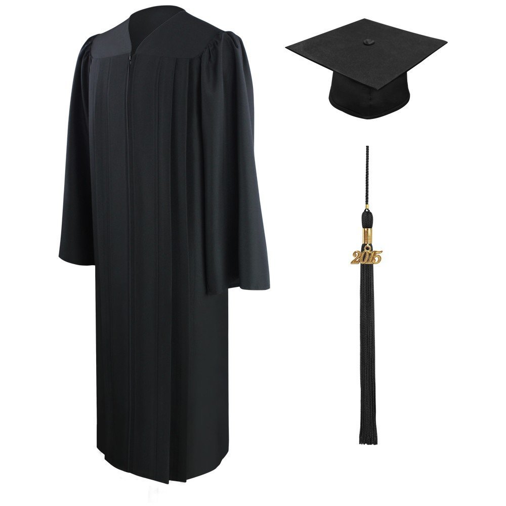 Matte Graduation Gown Cap & Tassel with 2016 or 2017 Year Charm (63 (6'6''- 6'8''), Black)