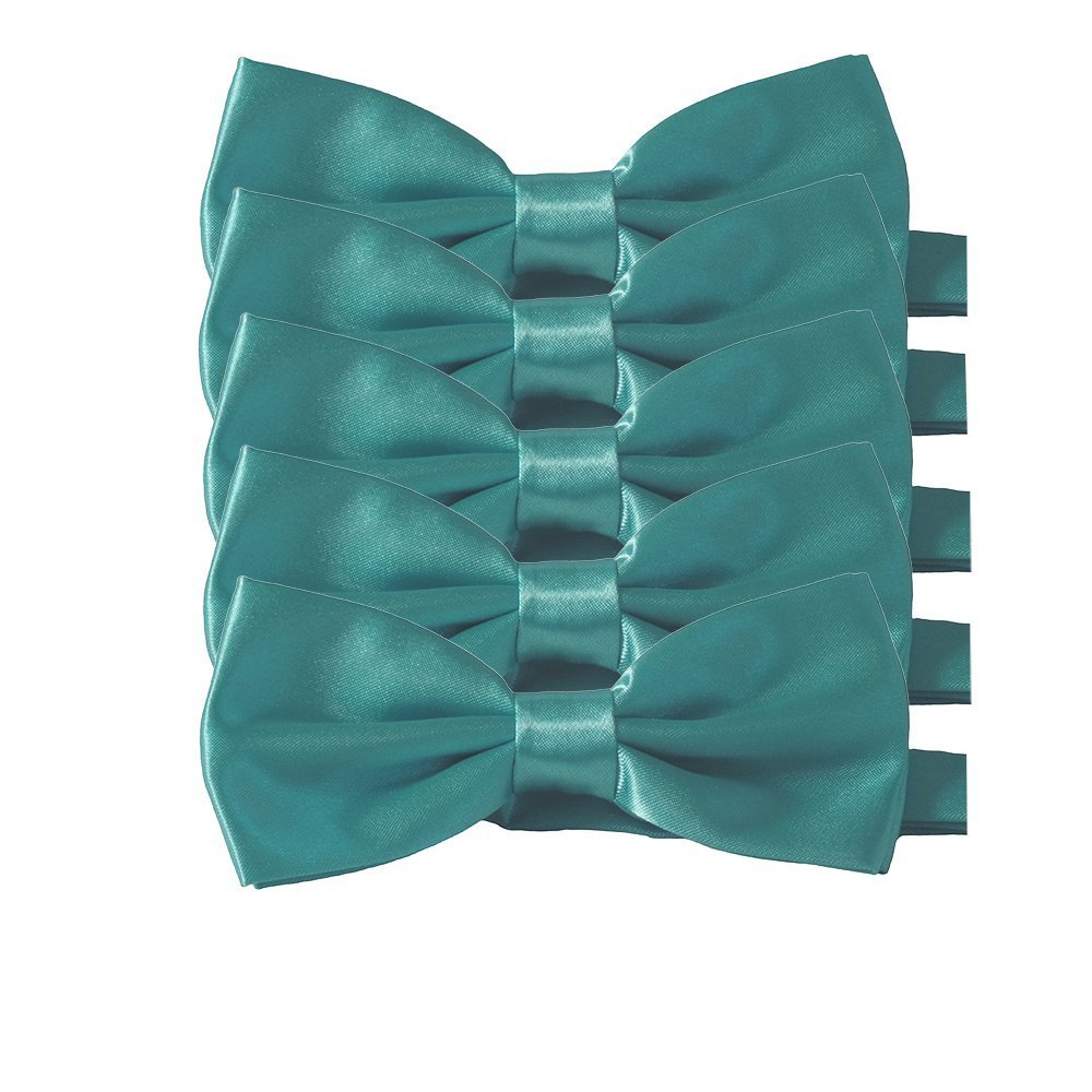 Mens Smooth Satin Feel Formal Pre-Tied Bow Tie Sets (Set of 5, Turquoise Blue)