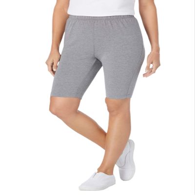 Woman Within Plus Size Stretch Cotton Bike Short - 1X, Medium Heather Grey