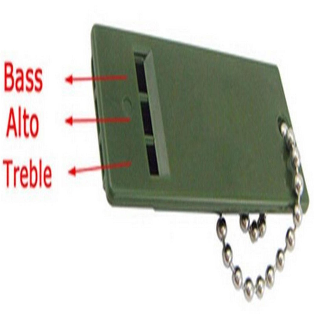 Survival Whistle. Durable Black Plastic. Key Chain. Three Different Tones. 2-3/4" x 1" (5 Pack)