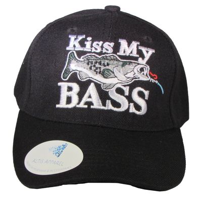 Altis Apparel KISS My BASS Fishing Baseball Cap Hat (Black)
