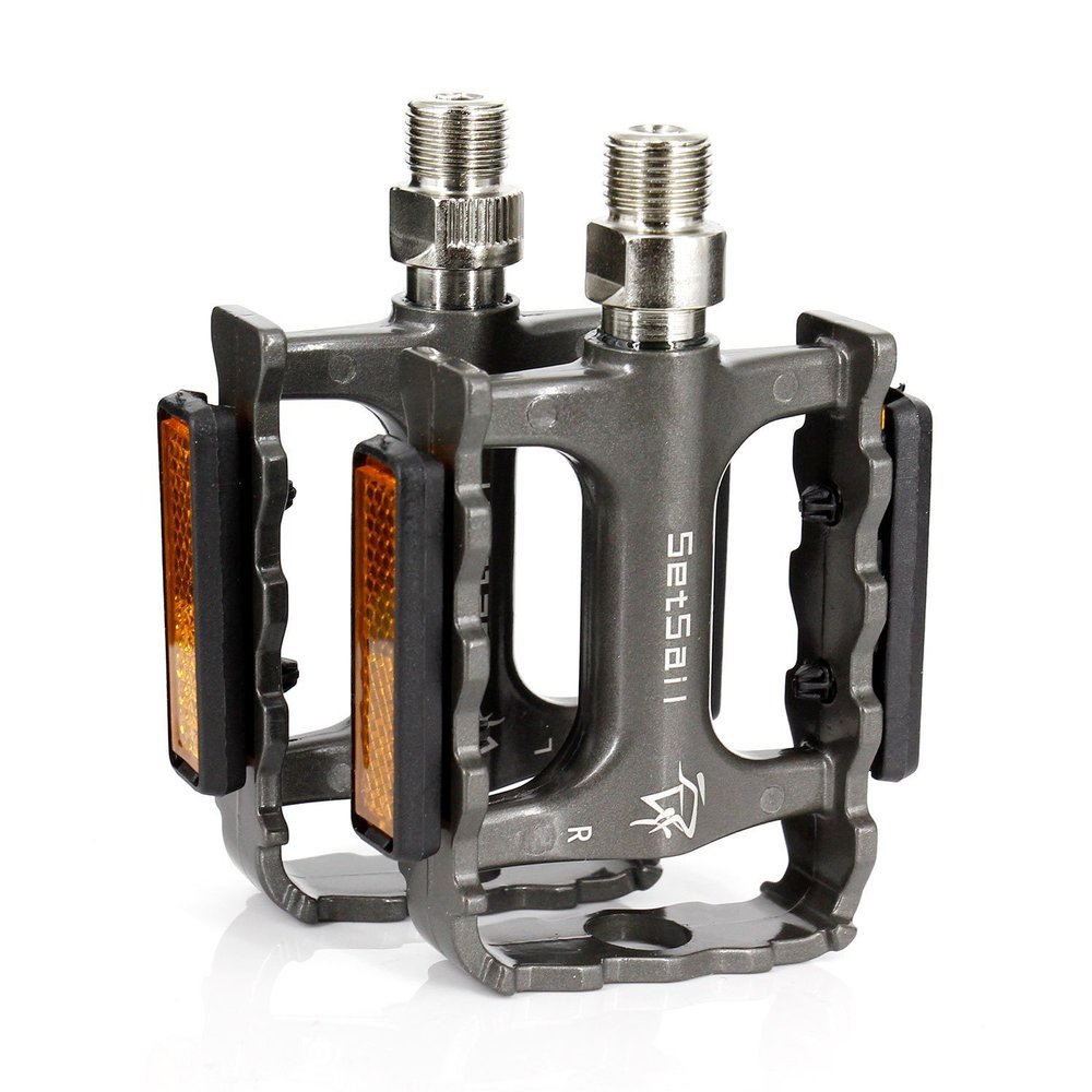 ELEOPTION 2pc SeatSail Bicycle Bike MTB Aluminum Alloy Platform Pedals CNC Steel Axle 9/16" (Titanium, 17C)