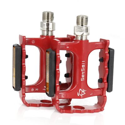 ELEOPTION 2pc SeatSail Bicycle Bike MTB Aluminum Alloy Platform Pedals CNC Steel Axle 9/16" (red, 17C)