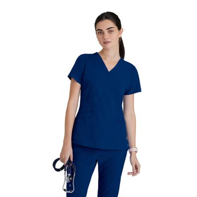 BARCO One Pulse Classic Fit Scrub Top for Women Indigo, 5-Pocket V-Neck Scrub Shirt w/ 360 Spandex Stretch, Moisture Wicking, Anti-Static and Quick-Shed 4XL, Regular Fit