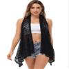 Anna-Kaci Womens Sleeveless Open Front Crochet Shawl Cardigan Bikini Cover Up, Black, Medium/Large view 2