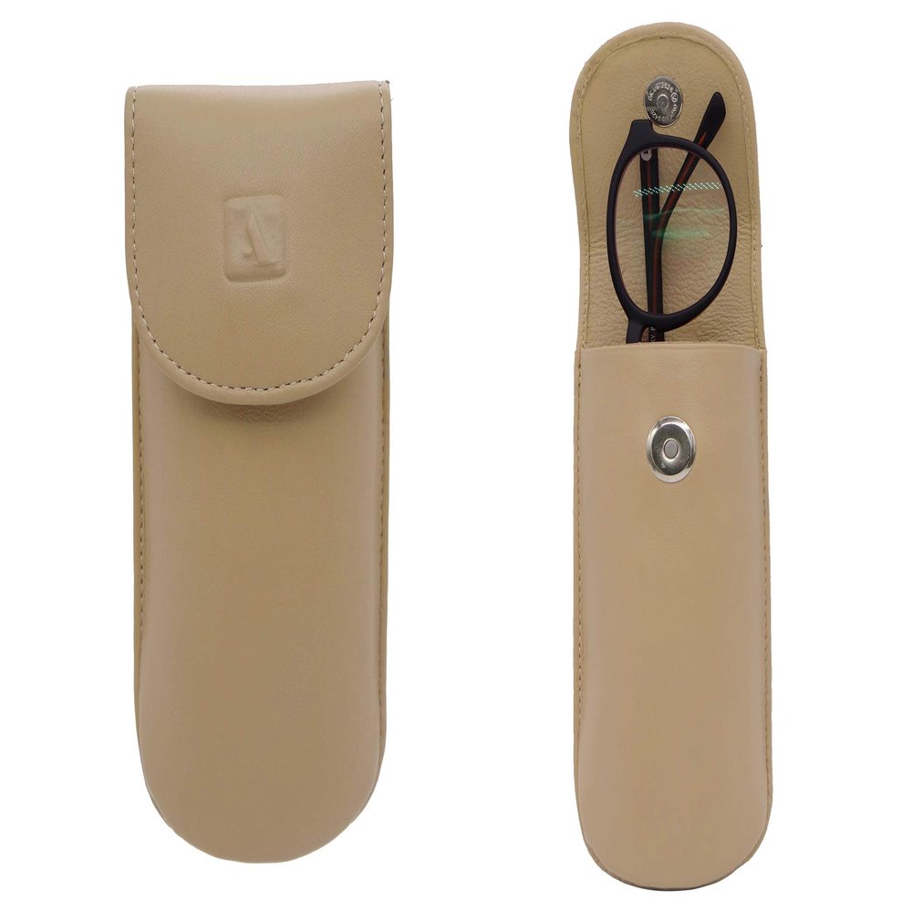 Adamis Full Grain Genuine Leather Spectacles Removable Hard Shell Case and Soft Pouch for Men and Women Flexible And Durable For Sunglass Eyeglass And Reading Glass Holder compact size Cream