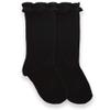 Jefferies Socks Little Girls Ruffle Knee High Socks, Black, Large view 1