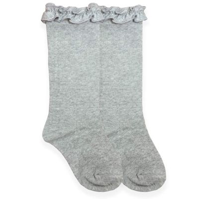 Jefferies Socks girls Ruffle Knee High Socks, Grey Heather, X-Small US