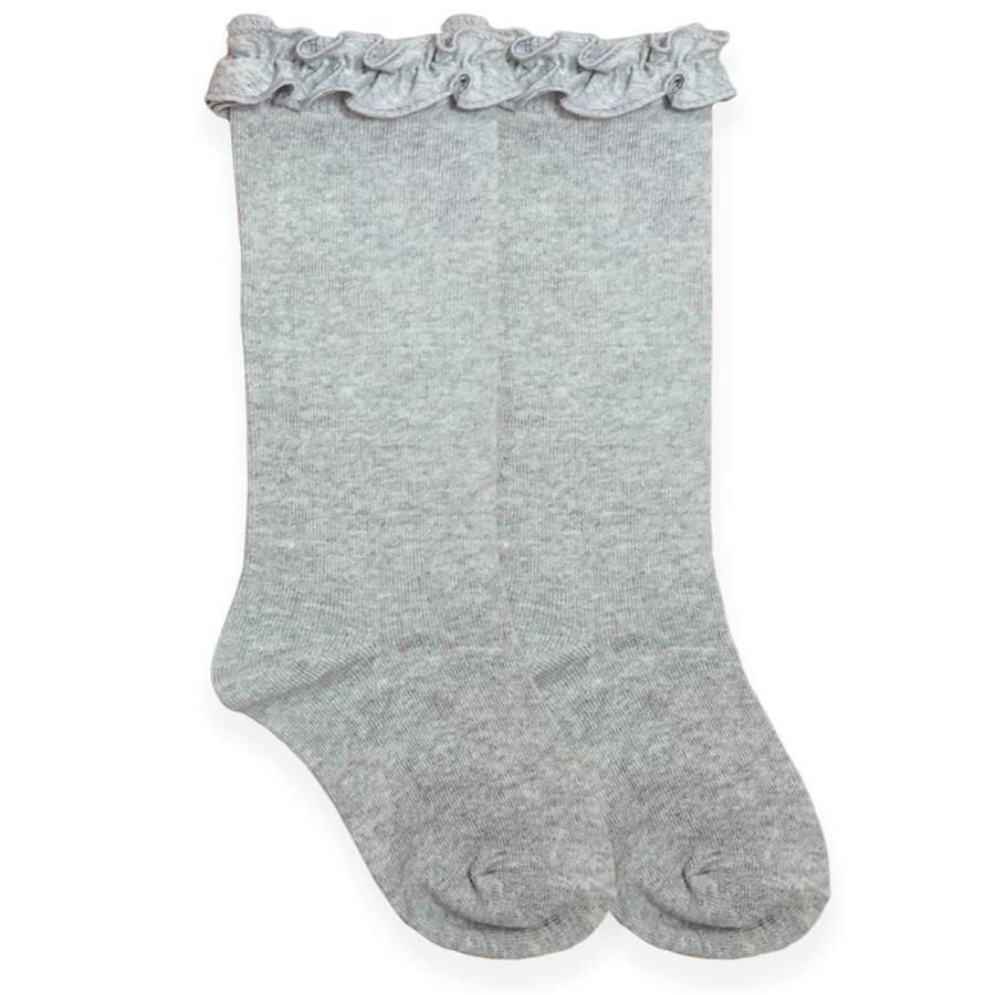 Jefferies Socks girls Ruffle Knee High Socks, Grey Heather, X-Small US
