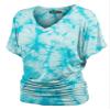 Lock and Love LL WT1114 Womens V Neck Short Sleeve Tie Dye Shirring Dolman Top M Aqua view 1
