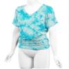 Lock and Love LL WT1114 Womens V Neck Short Sleeve Tie Dye Shirring Dolman Top M Aqua view 4