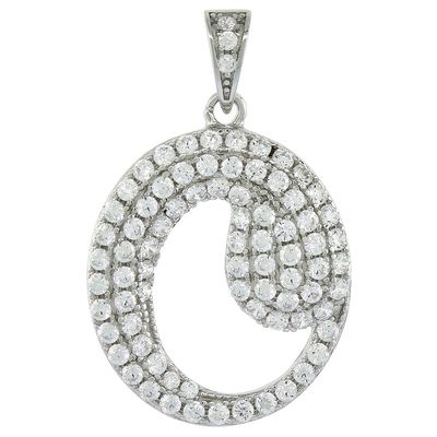 Sterling Silver Cubic Zirconia Number 0 Pendant Micro Pave 3/4 inch Tall
