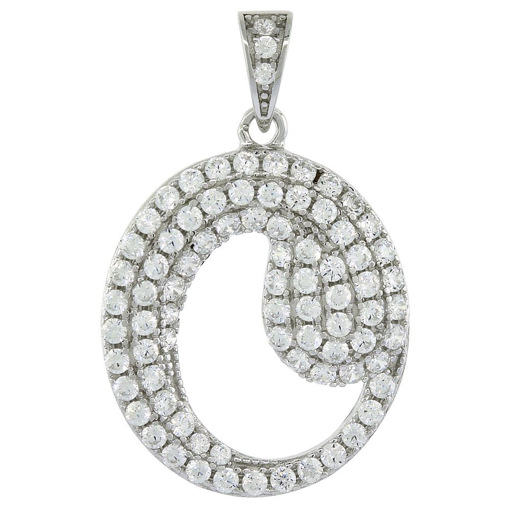 Sterling Silver Cubic Zirconia Number 0 Pendant Micro Pave 3/4 inch Tall