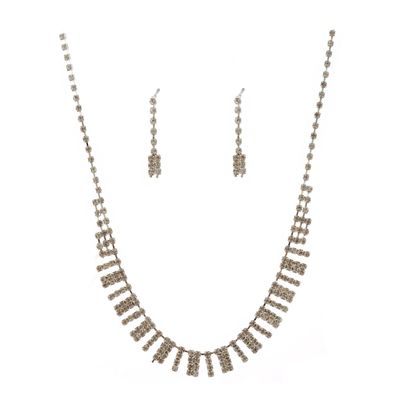 topwholesalejewel Wedding Jewelry Set Silver Crystal Necklace Drop Earrings Set