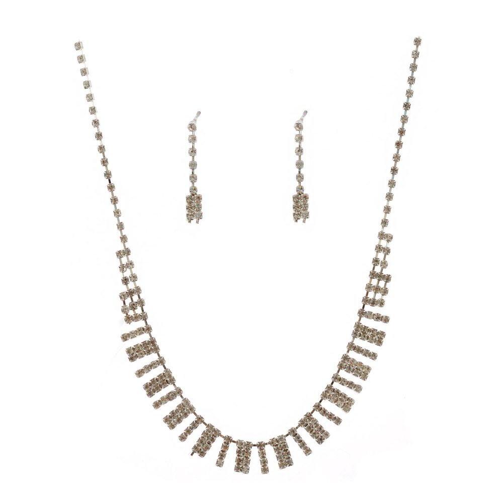 topwholesalejewel Wedding Jewelry Set Silver Crystal Necklace Drop Earrings Set