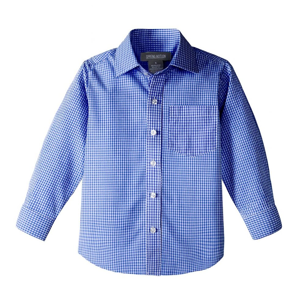Spring Notion Big Boys' Long Sleeve Gingham Shirt 12 Blue