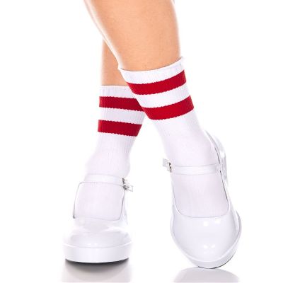 Striped Ankle High Socks - White/Red - O/S