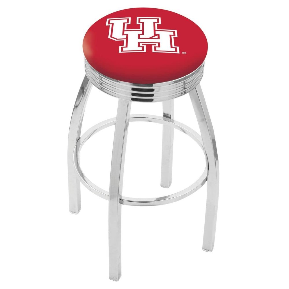 25" L8C3C - Chrome Houston Swivel Bar Stool with 2.5" Ribbed Accent Ring by the Holland Bar Stool Company