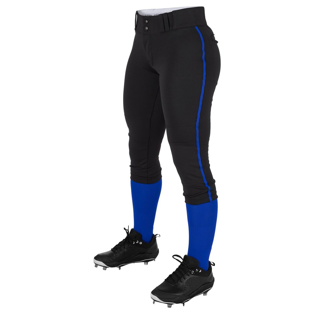 CHAMPRO mens Softball With Side Piping Tournament Traditional Low Rise Pant w Braid, Black, Royal Pipe, XX-Large US