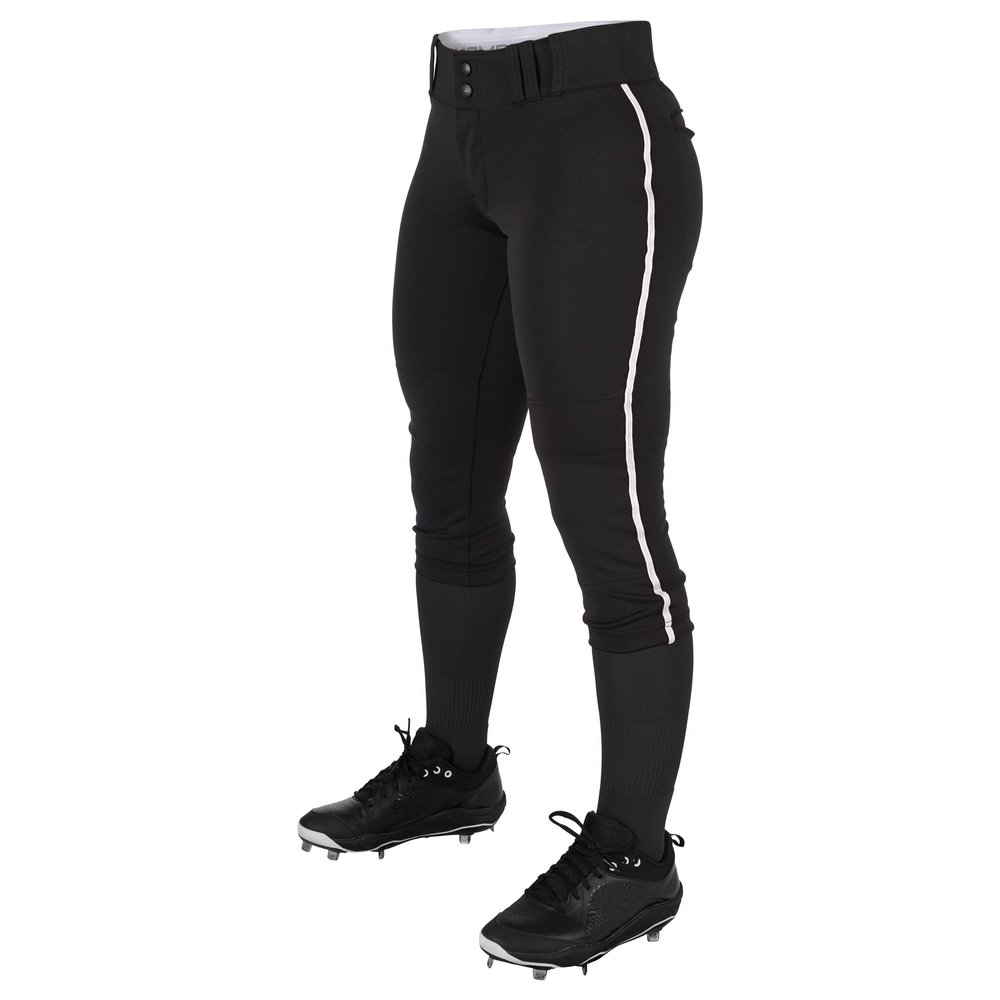 CHAMPRO mens Softball With Side Piping Tournament Traditional Low Rise Pant w/Braid, Black, White Pipe, XX-Large US