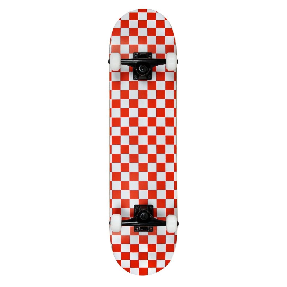 PRO Skateboard Complete Pre-Built Checker Pattern White/Red 7.75"