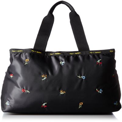 Partner 4799 3-Layer Tote Bag, Small Flower Embroidery, Black