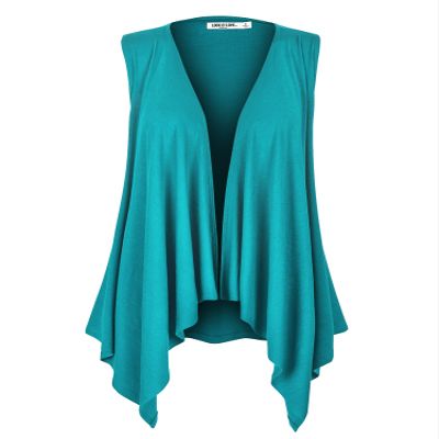WSK1071 Womens Lightweight Sleeveless Draped Open Cardigan M Jade