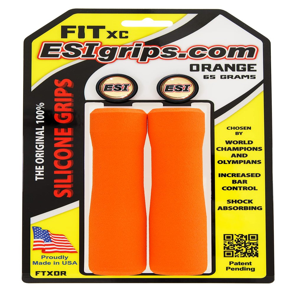ESI Grips Fit XC Silicone Bike Grips  Ergonomic MTB Handlebar Grips for Comfort and Control  Made in USA - Orange