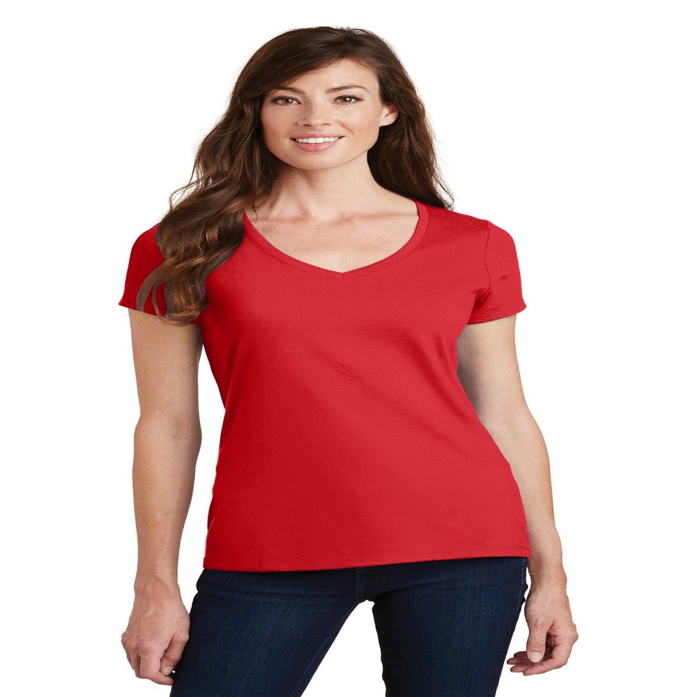 Port & Company Ladies Fan Favorite V-Neck Tee. LPC450V Bright Red L