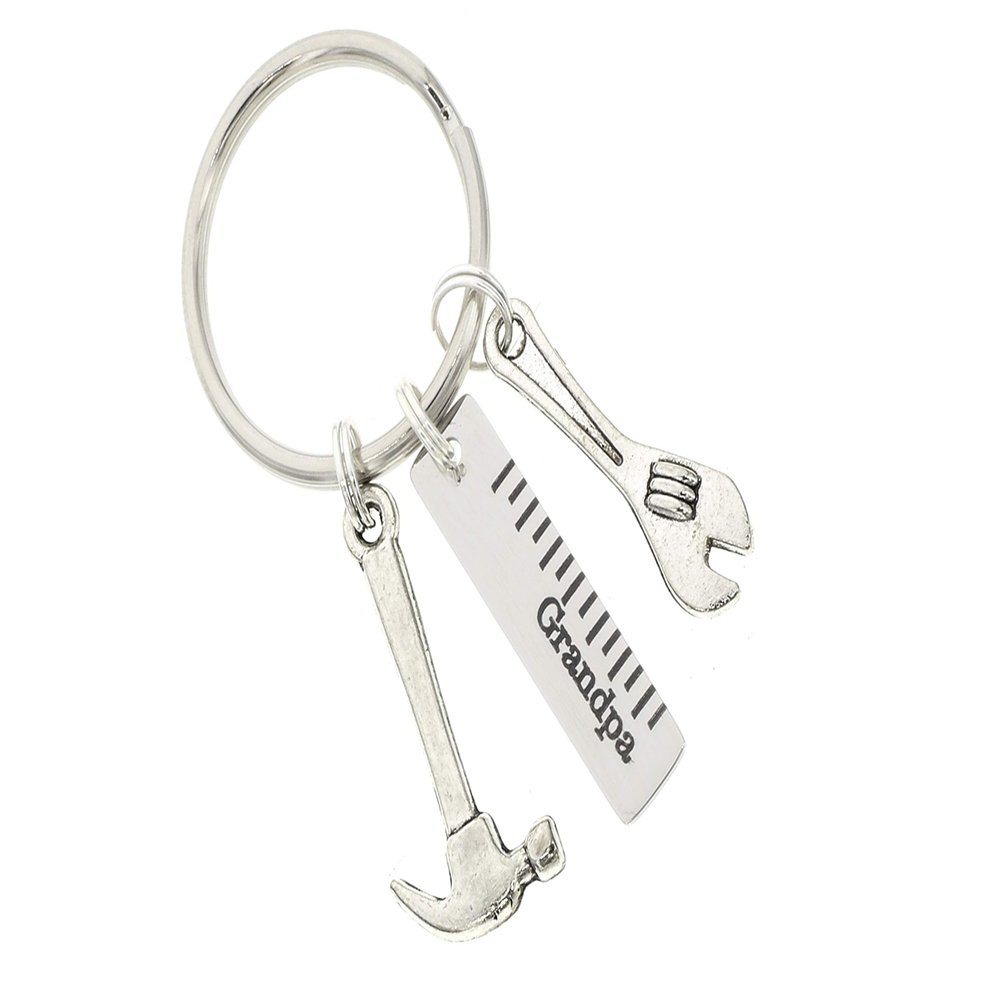 DistinctlyIvy Grandpa Personalized Keychain - Mechanic Gift - Father's Day New Daddy Birthday - Tool Hammer Wrench - 1 x 1/4 Inch Rectangle Bar - DGR-1INBAR