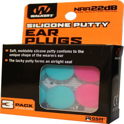 Walker's Silicone Putty - Soft Moldable Tacky Adaptable 20dB NRR Noise-Blocking Hearing Protection Shooting Hunting Work Earplugs, 3 Pairs, Storage Case Included - Teal/Pink