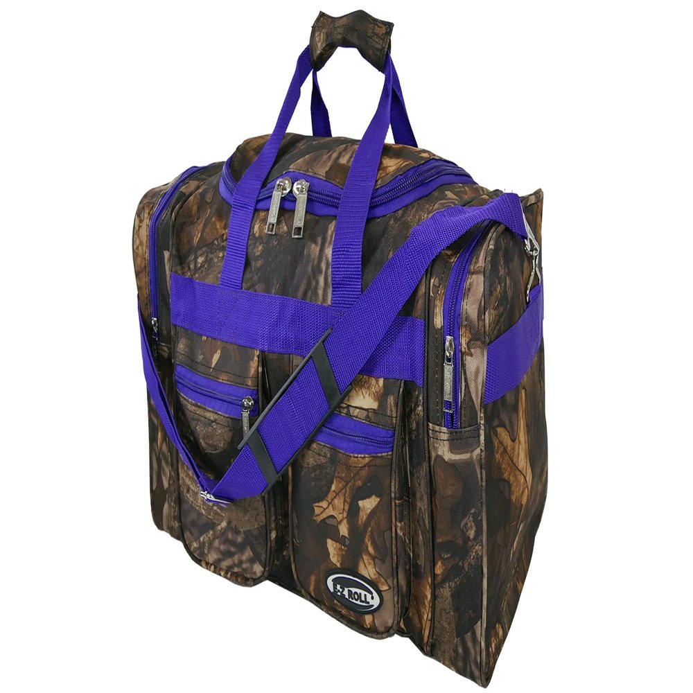"E-Z Roll" 20 Inch Tree Camouflage Duffle Bag/Outdoor/Sports/Gym/Travel Bag in 5 Colors (Purple Trim)