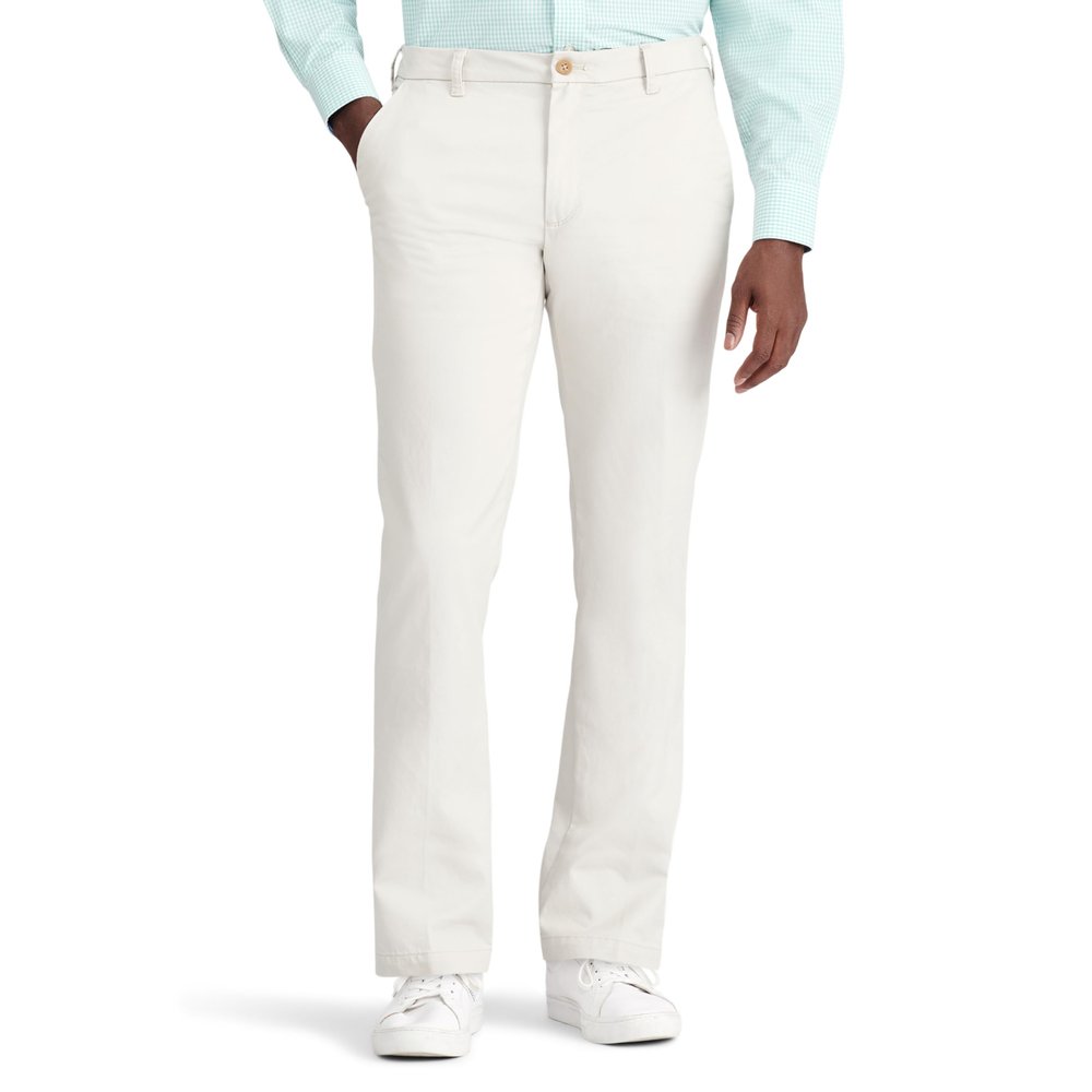 IZOD Men's Performance Stretch Straight Fit Flat Front Chino Pant, Warn Pearl, 38W x 32L